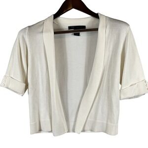 89th & Madison Womens L Ivory Cardigan Shrug 3/4 Sleeve Ribbed Button Cuff